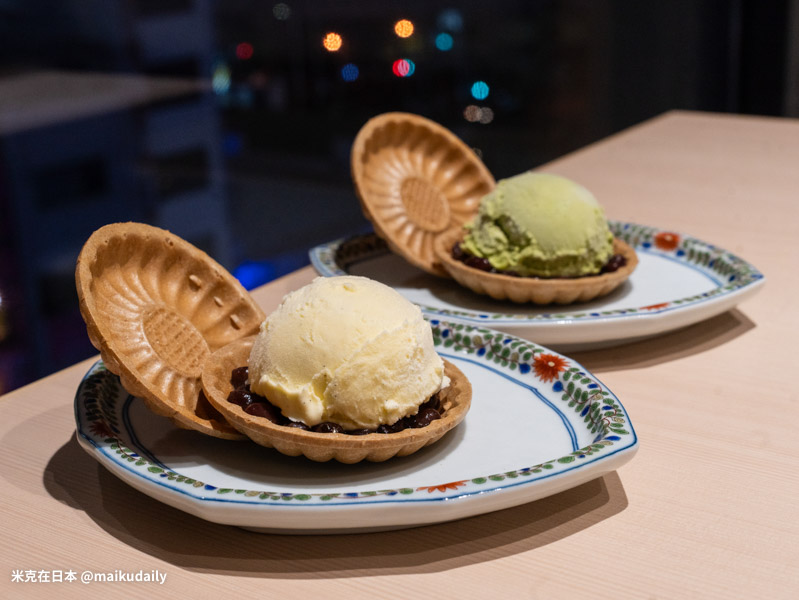 大阪難波道頓堀神戶牛壽喜燒 菊鶴 最中餅配冰淇淋